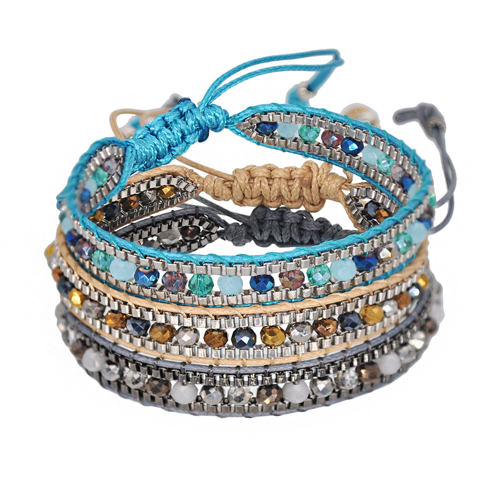 Wholesale Mixed Color Crystal Beads Multi-layer Retro Ethnic Style Bracelet